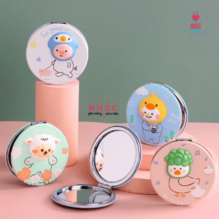 Gương mini cầm tay tròn đính đầu thú - Gà - 6001