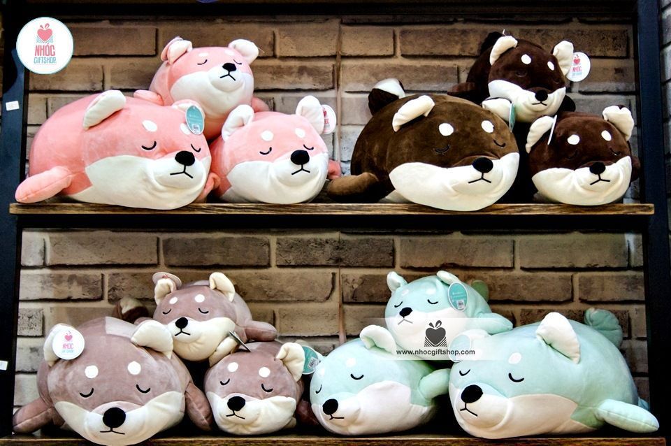 Thú bông chó Shiba nằm lông mịn - Xanh ngọc - 70520