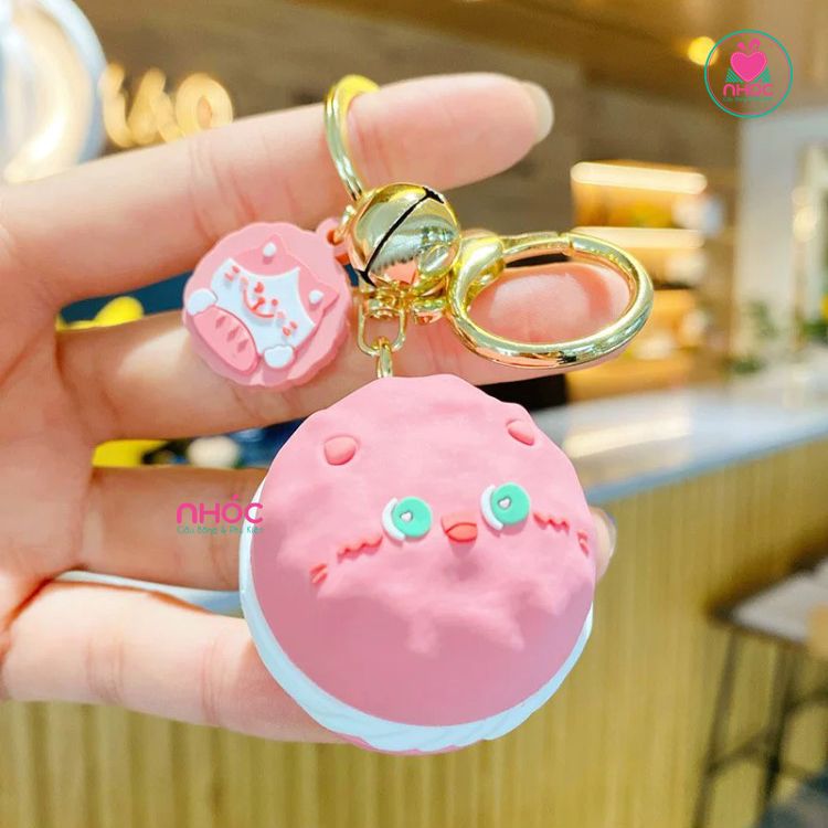 Móc khóa Poly dẻo bánh Macaron mèo - Hồng - 6501
