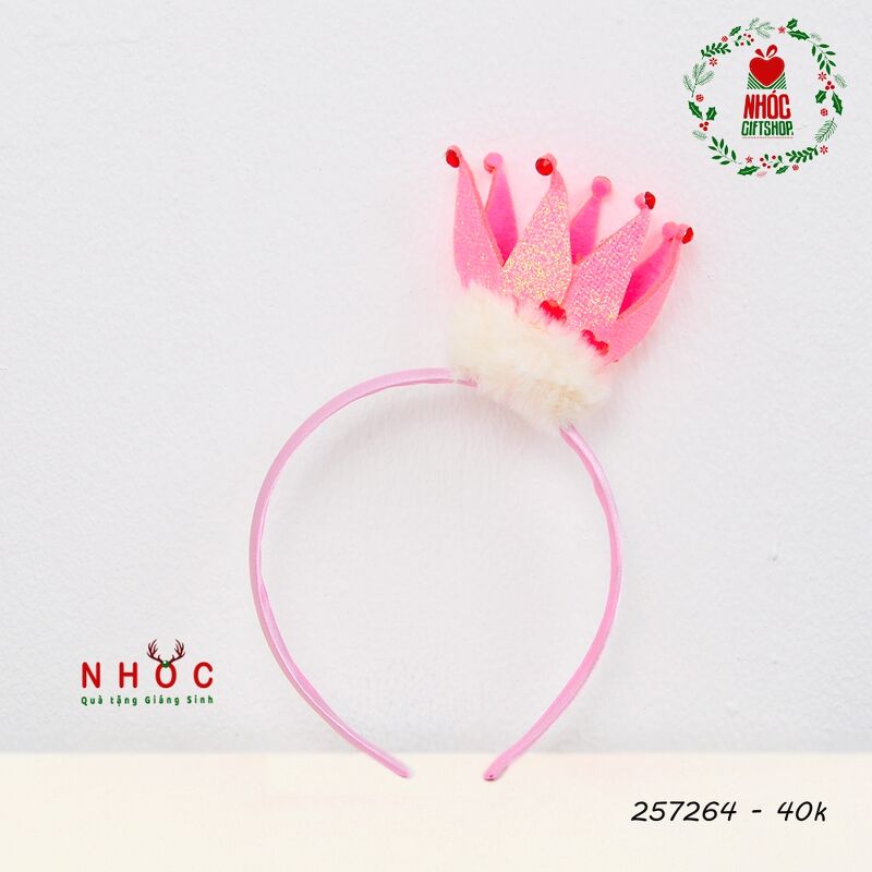 Cài tóc noel vương miện kim tuyến - 4001 - Hồng