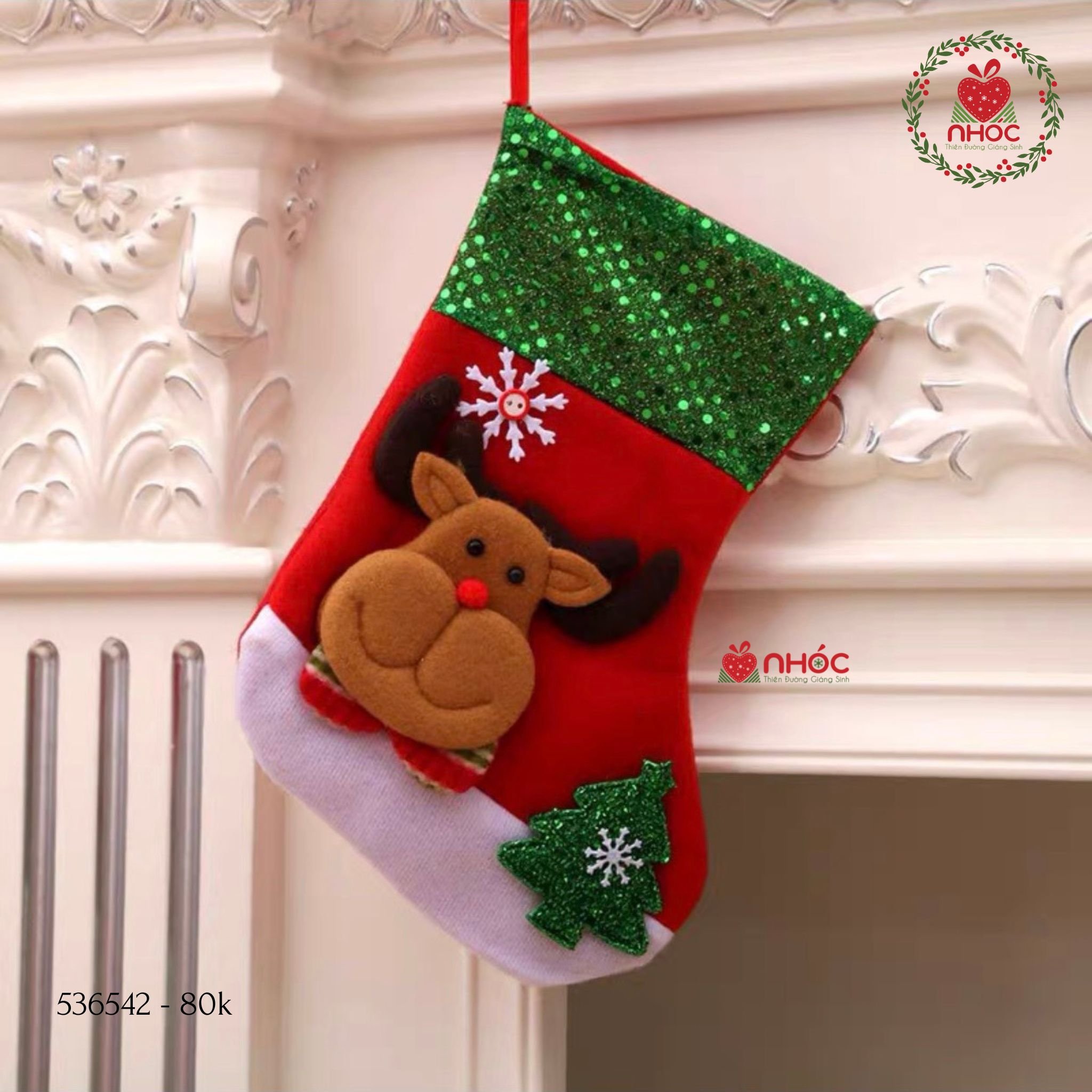 Tất Noel ống kim sa - Cây thông tuần lộc - 2580