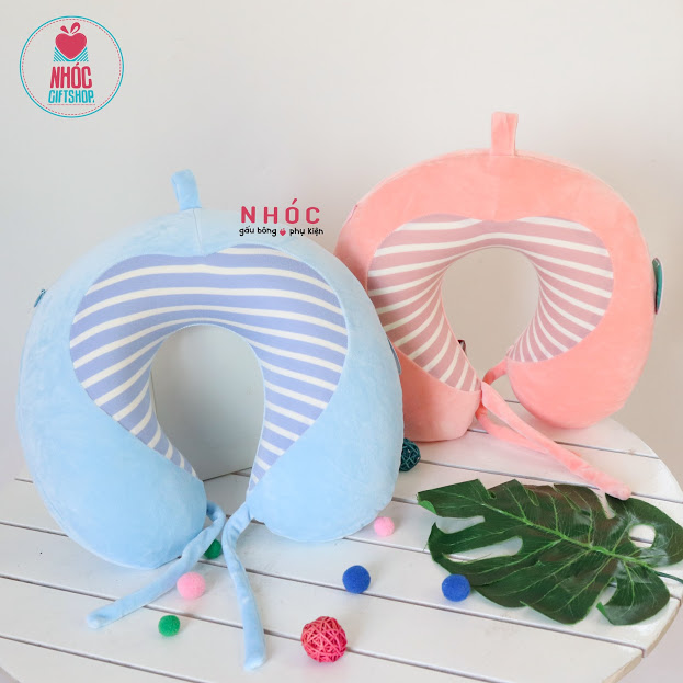 Gối kê cổ cao su non tim sọc - Hồng đào - 16001