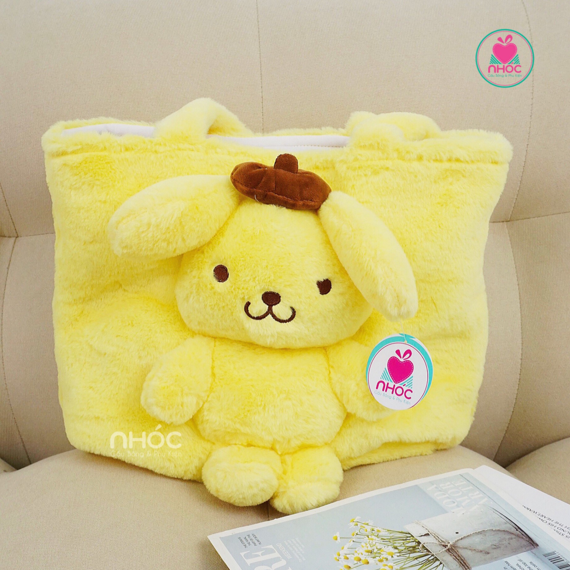 Túi xách bông kiểu thú lông xù - Pom Pom Purin Vàng - 21001