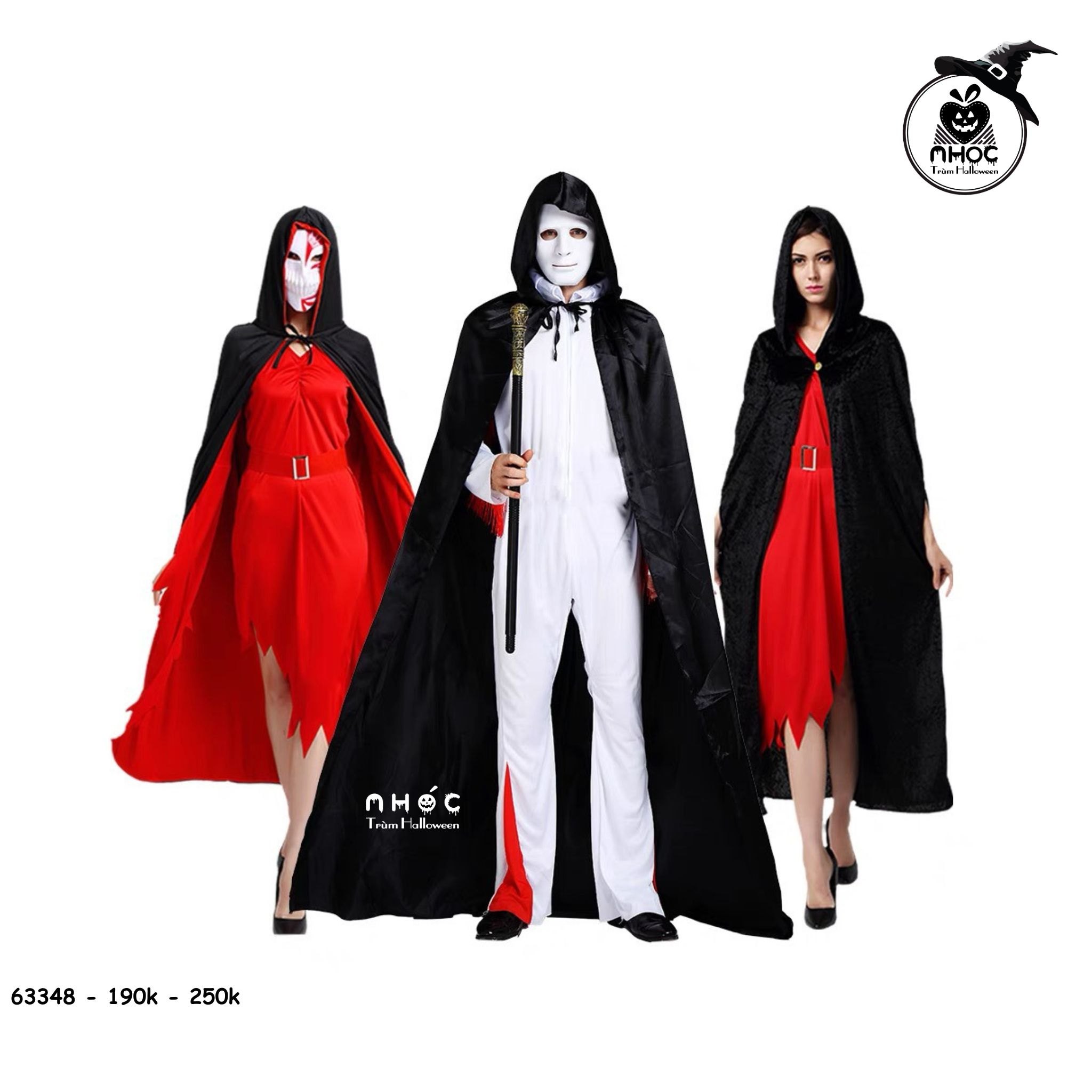 Áo choàng Halloween vải thun 2 lớp đen đỏ có nón - 120210