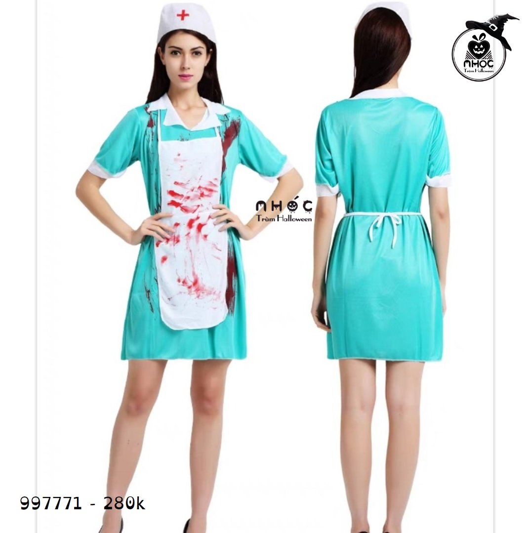 Đầm halloween Y tá combo băng đô tạp dề - 28001