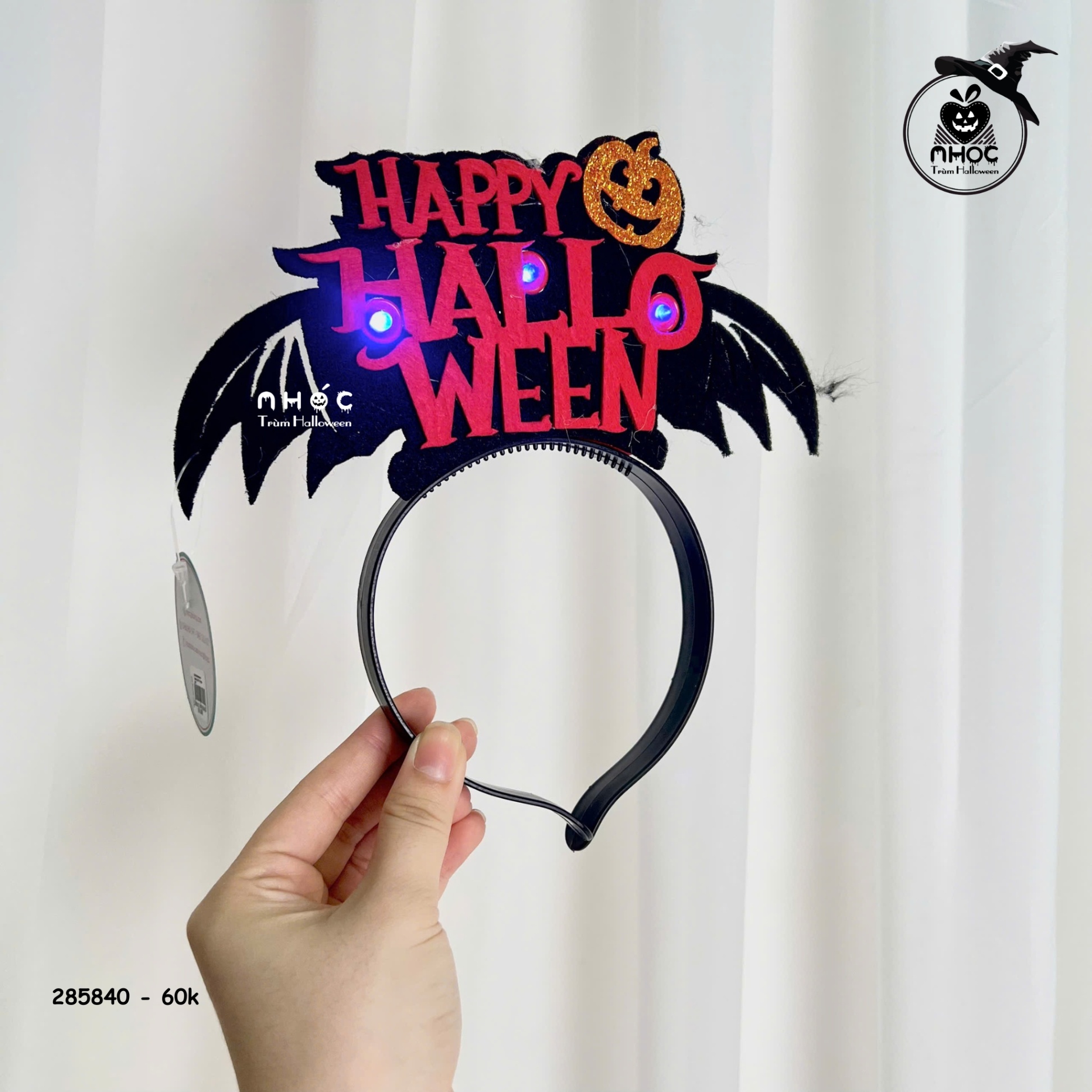 Cài tóc Halloween nỉ Happy có đèn - Bí ngô - 6001