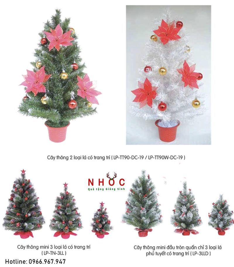 Cây thông noel trắng 2 loại lá có trang trí LP - TT90W - DC - 90440