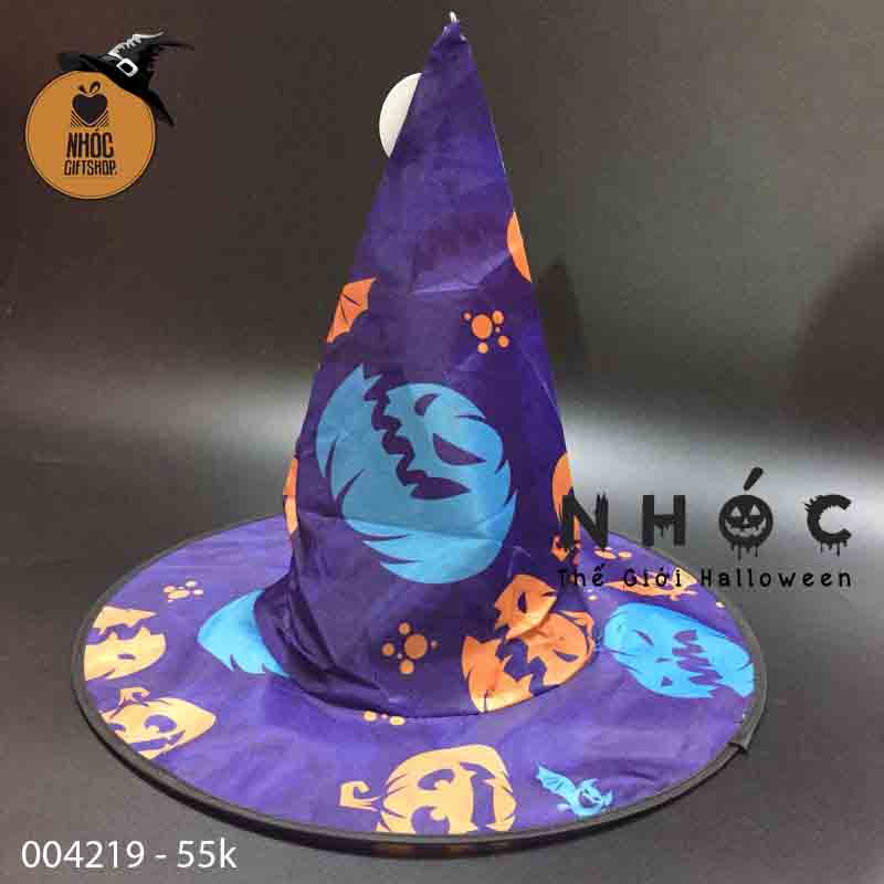 Mũ phù thủy dù in ma bí dơi - Tím - 5501