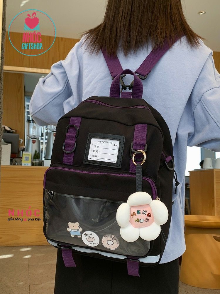 Balo vải ngăn trong combo sticker - 32001 - Đen