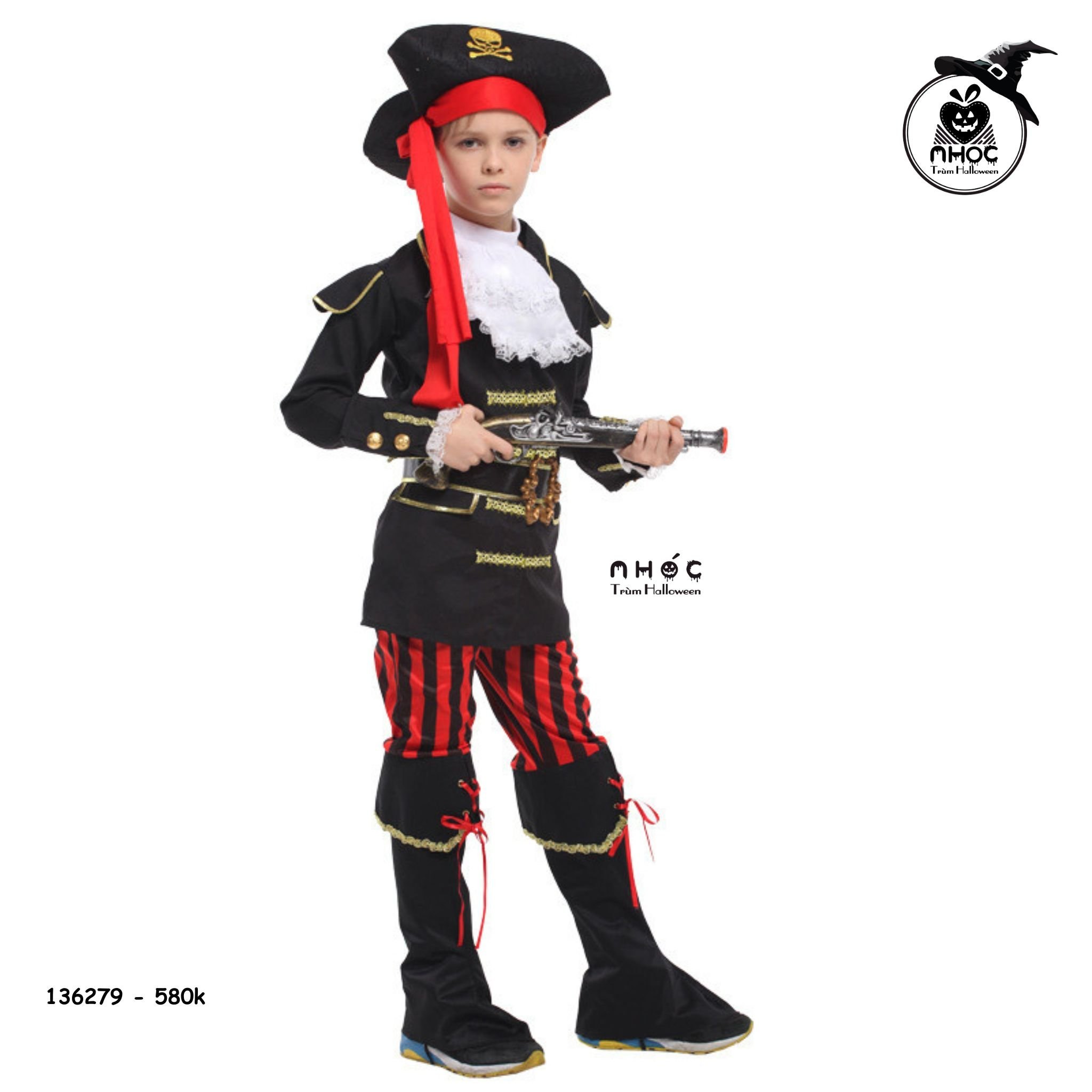 Bộ đồ cướp biển Royal pirate captain quần sọc đỏ đen combo nón - Size M - 115580