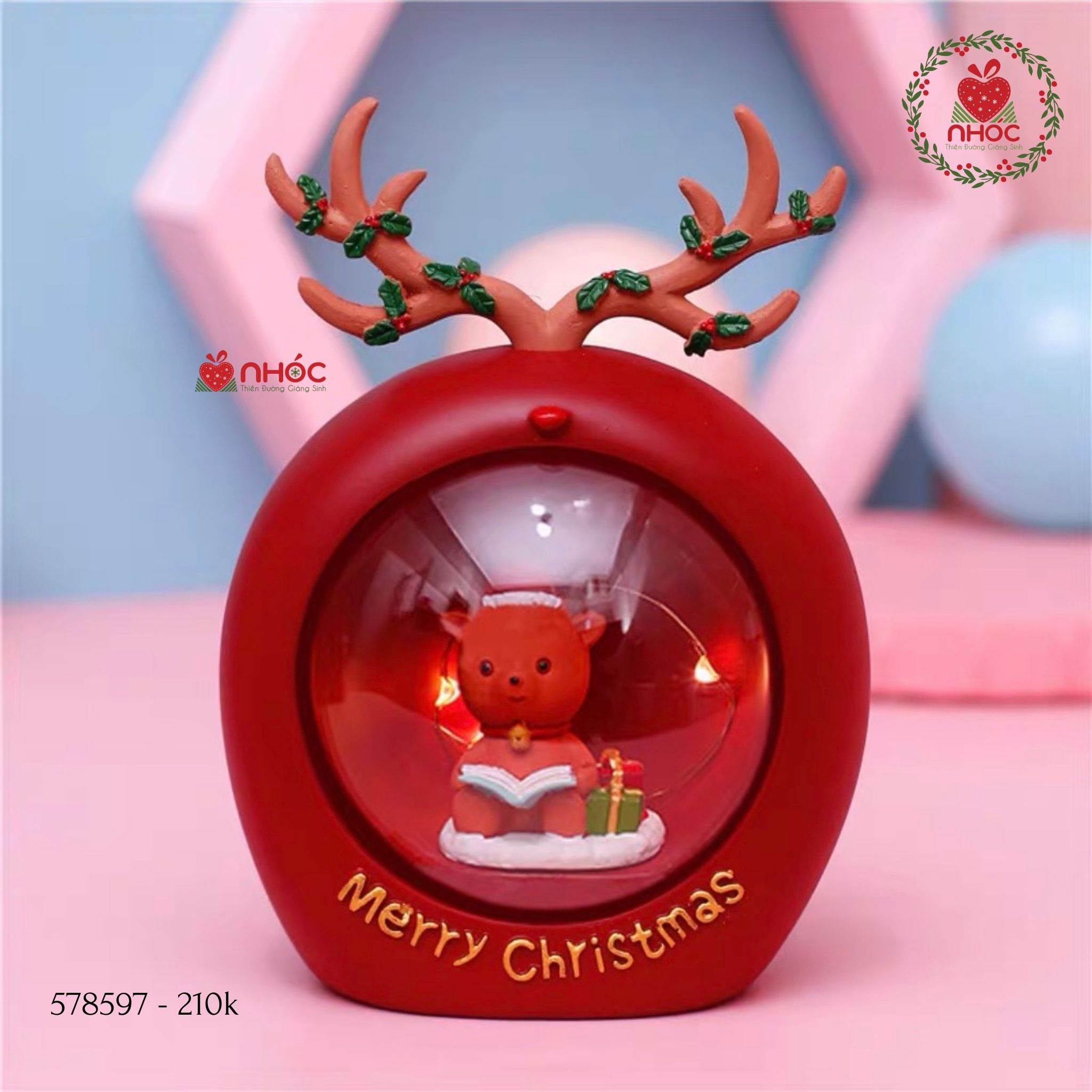 Đèn ngủ tròn sừng tuần lộc - Gấu - Đỏ - 21001