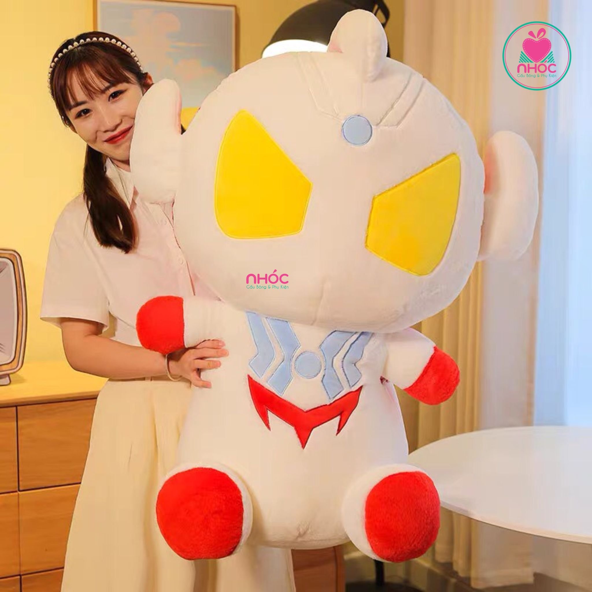 Thú bông robot lông xù ngồi - Đỏ trắng - 80580