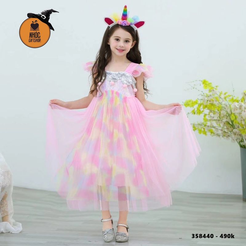 Đầm công chúa ngực kim sa tay bèo -49001 - Hồng - 100cm