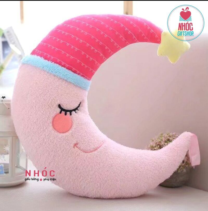 Gối bông trăng khuyết lông xù - Hồng - 40240