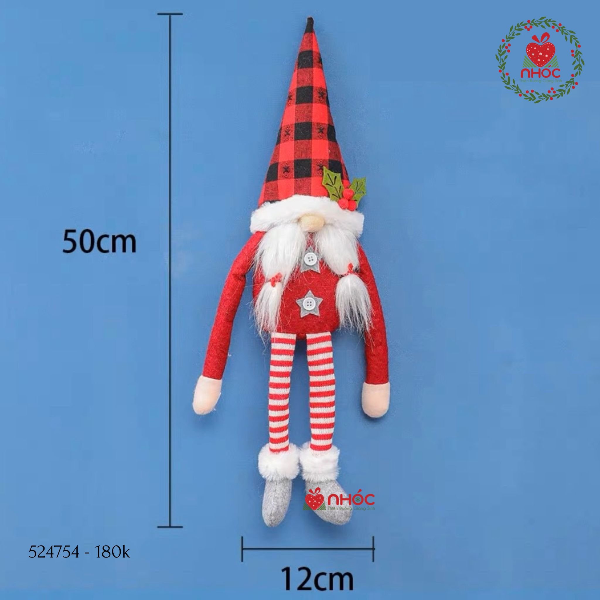 Phụ kiện trang trí Ông già Noel buộc rèm nón caro - Đỏ - 50180