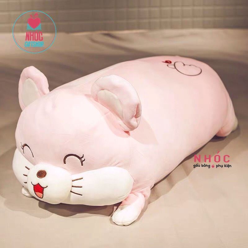 Thú bông Chuột mắt híp lông mịn nằm TC - Hồng đào - 70410
