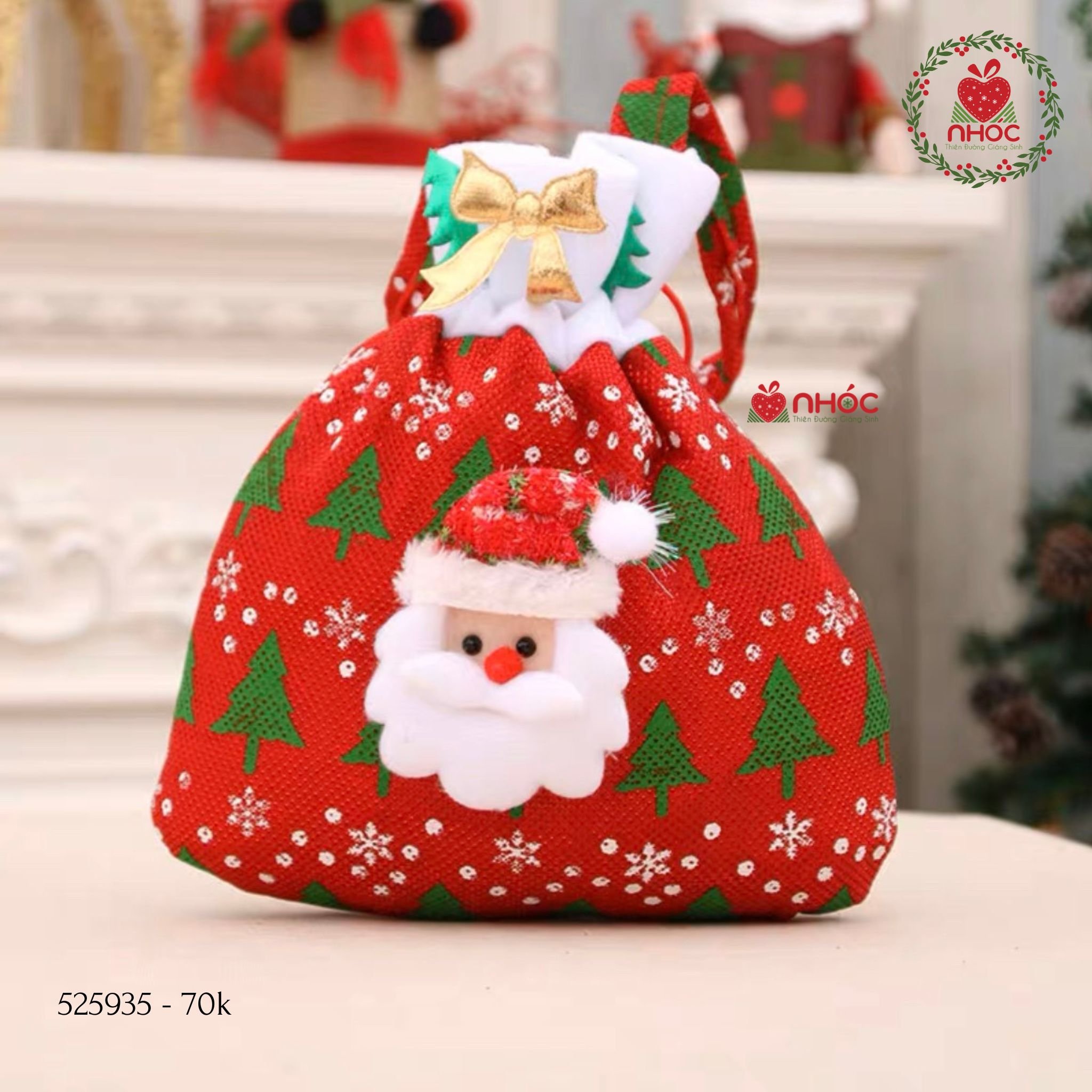 Túi xách Noel hoạ tiết đính ông già Noel - Đỏ - 2570