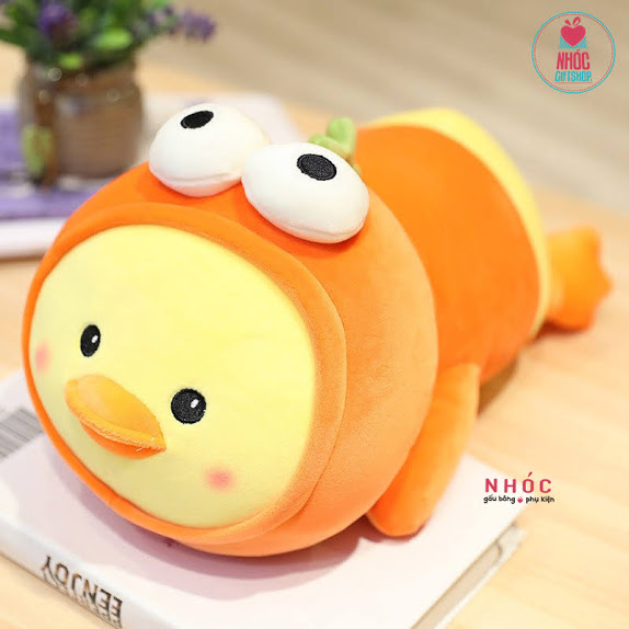Thú bông Vịt mặc áo khủng long lông mịn nằm - Cam - 65360