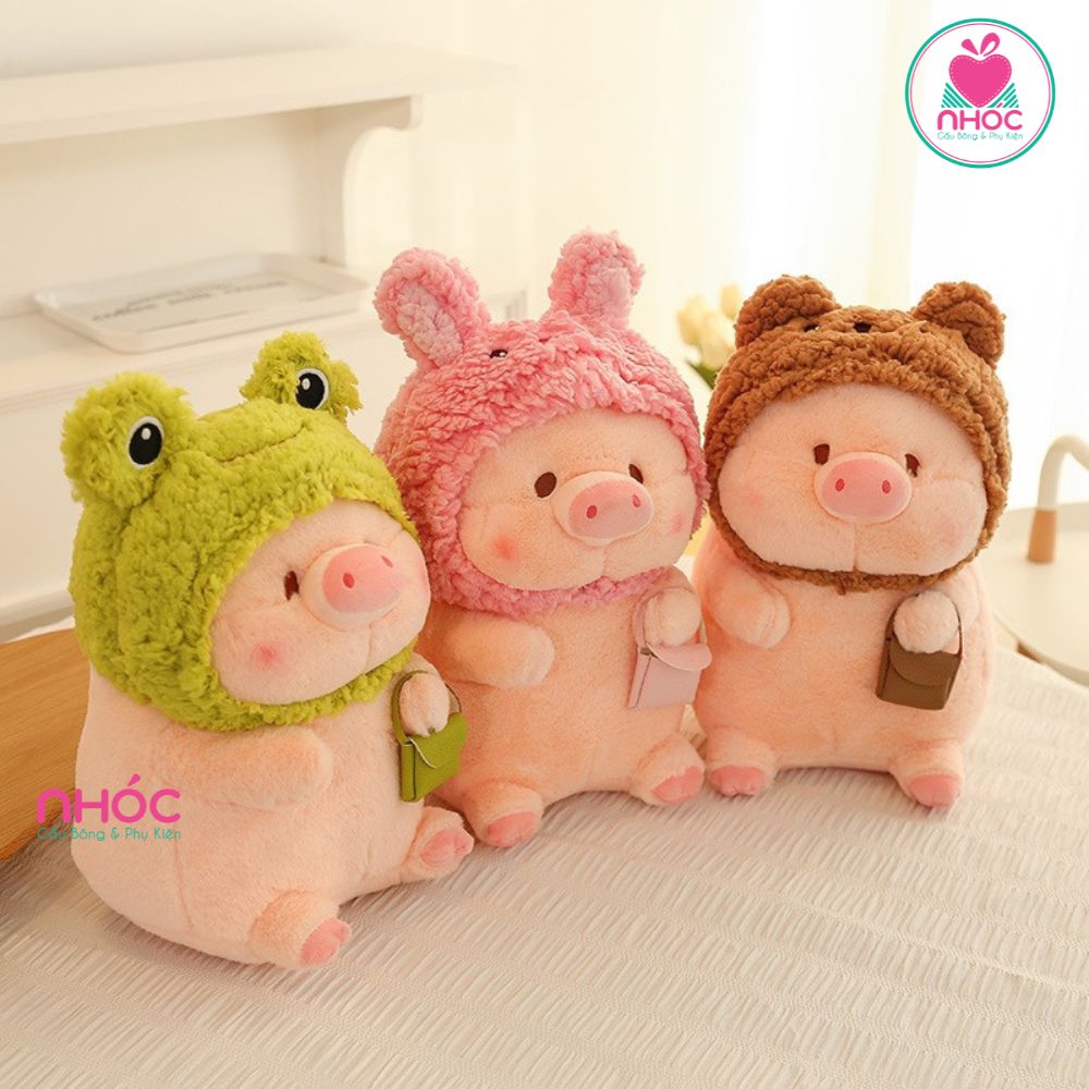 Thú bông Heo đội nón thú cầm túi mini lông mịn - Ếch - 60580