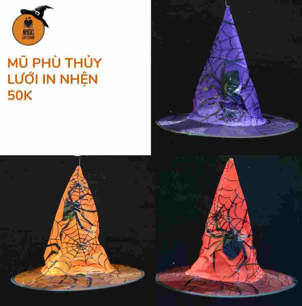 Mũ phù thủy lưới in nhện - Tím - 5001