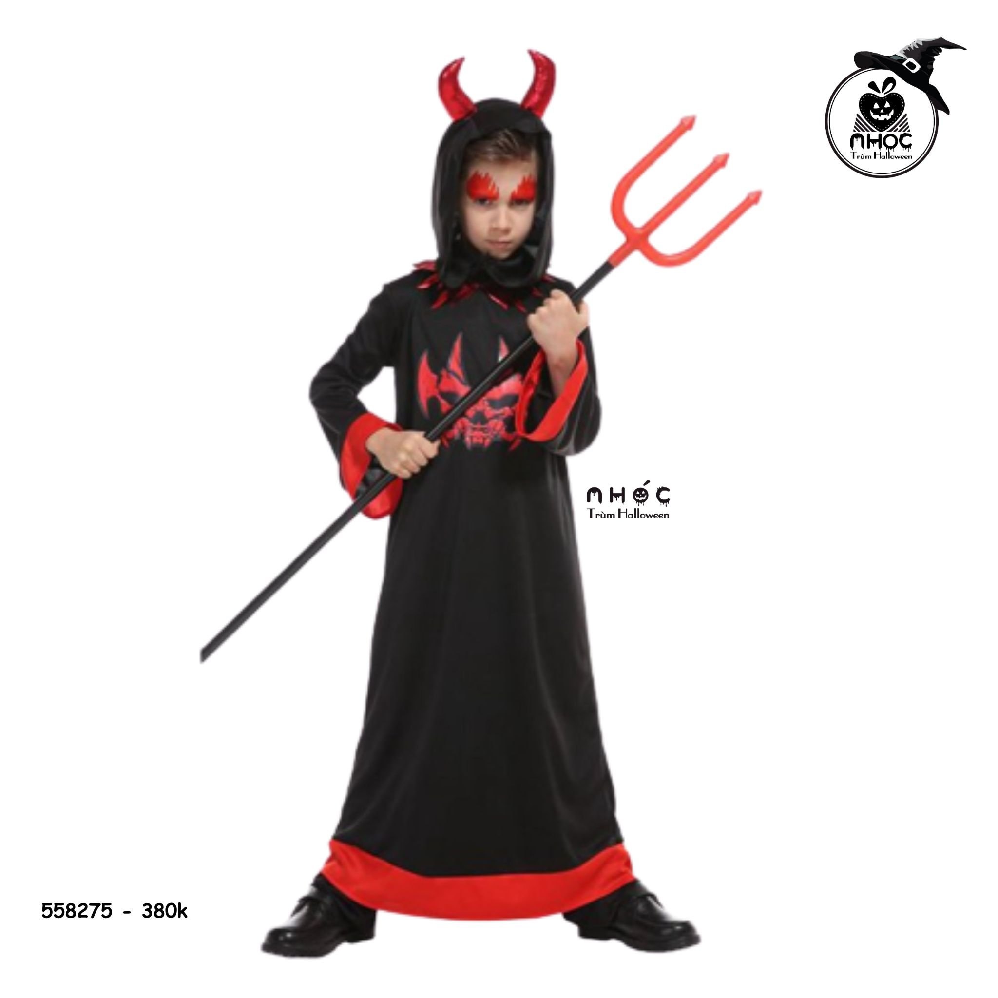 Aó halloween thần chết cổ tua rua combo nón sừng thắt lưng - 38001 - Đỏ - M