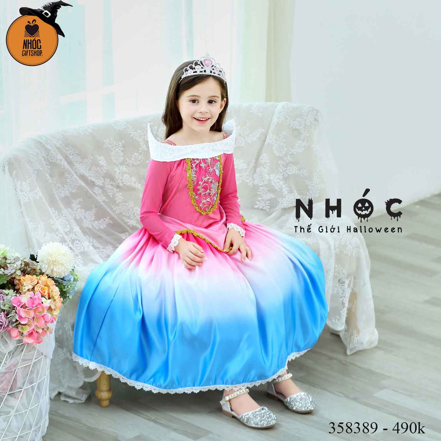 Đàm công chúa cổ thuyền ngực ren lưới hoa văn - 49001 - 140cm