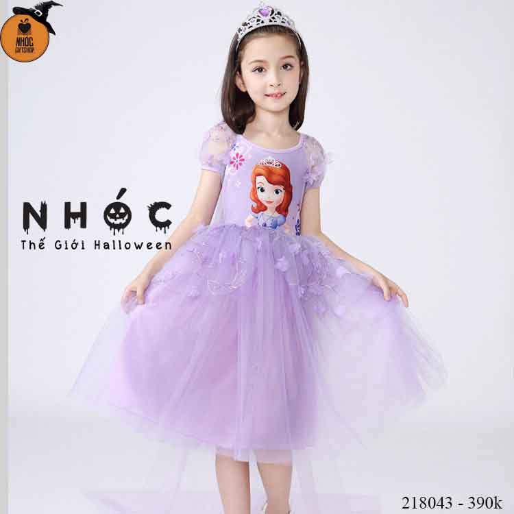 Đầm halloween công chúa sofia vải thun combo khăn lưới - Size S - 390