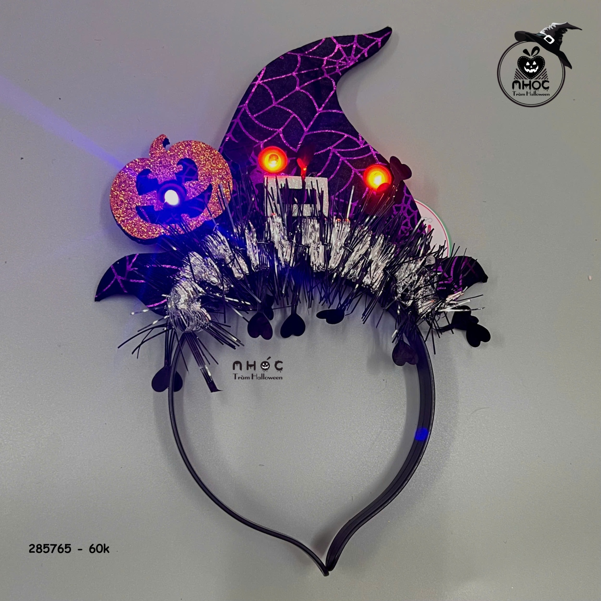 Cài tóc Halloween phù thuỷ nhện có đèn - Tím - 6001