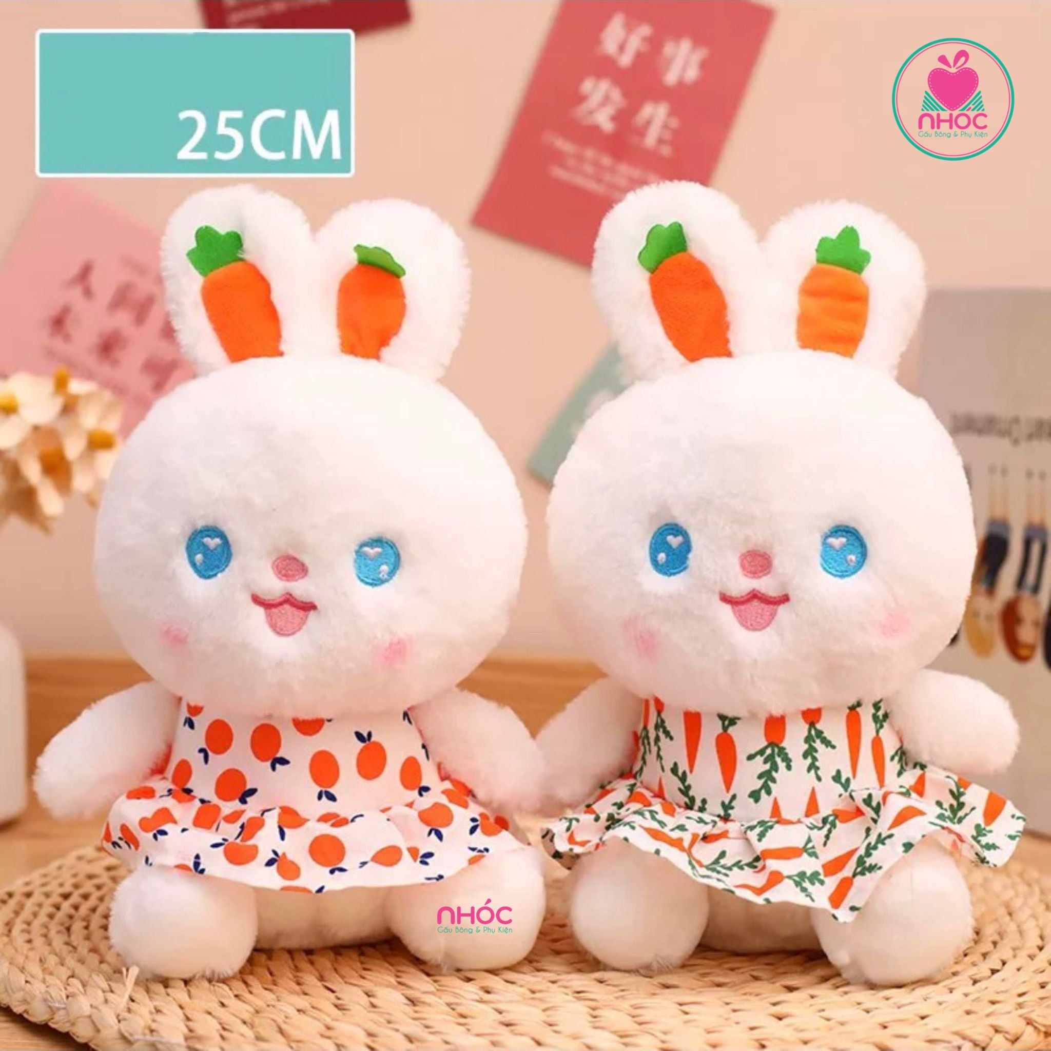 Thú bông nhỏ Thỏ mặc váy cà rốt lông xù - Trắng - 11001
