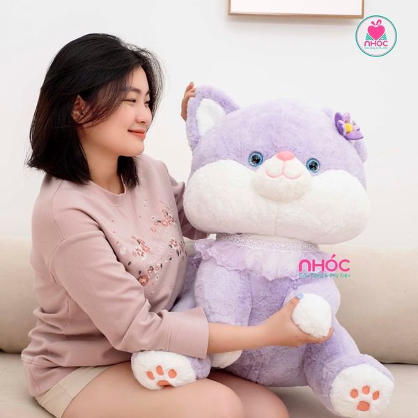 Thú bông thỏ Stella lông xù ngồi cổ ren - Tím - 75580