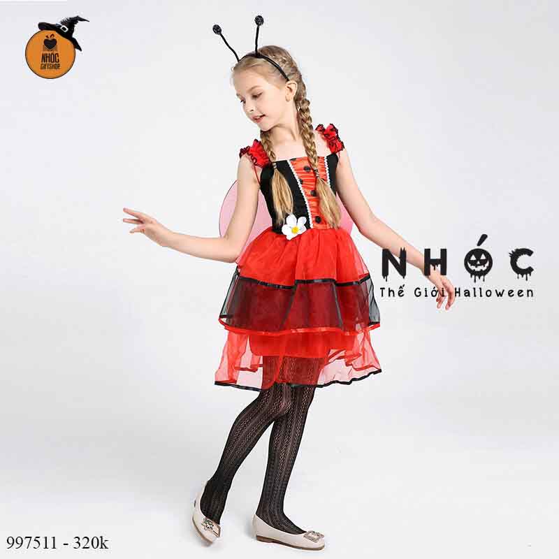 Đầm halloween cute lady bug vải thun combo cài cánh - Size L - 32001