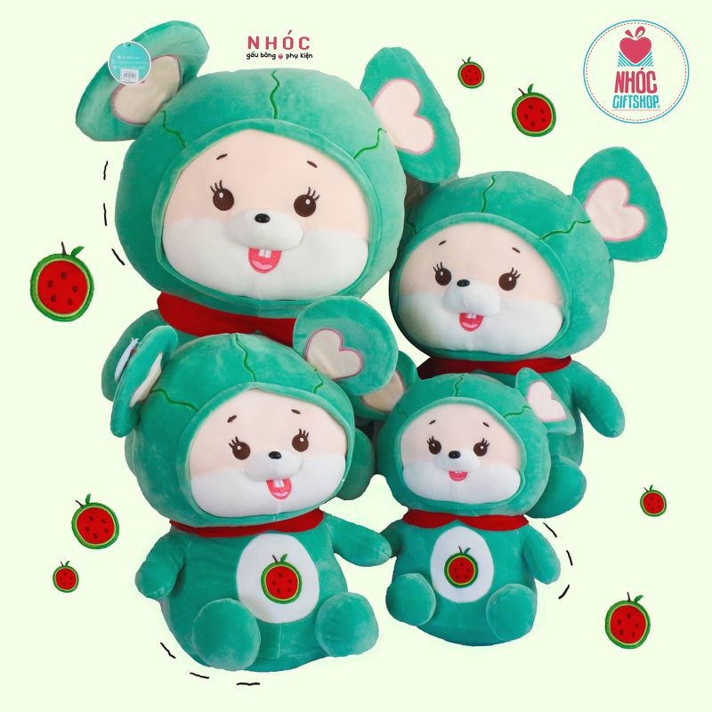 Thú bông Chuột mặc áo trái cây lông mịn ngồi - Dưa hấu xanh lá cây - 65510