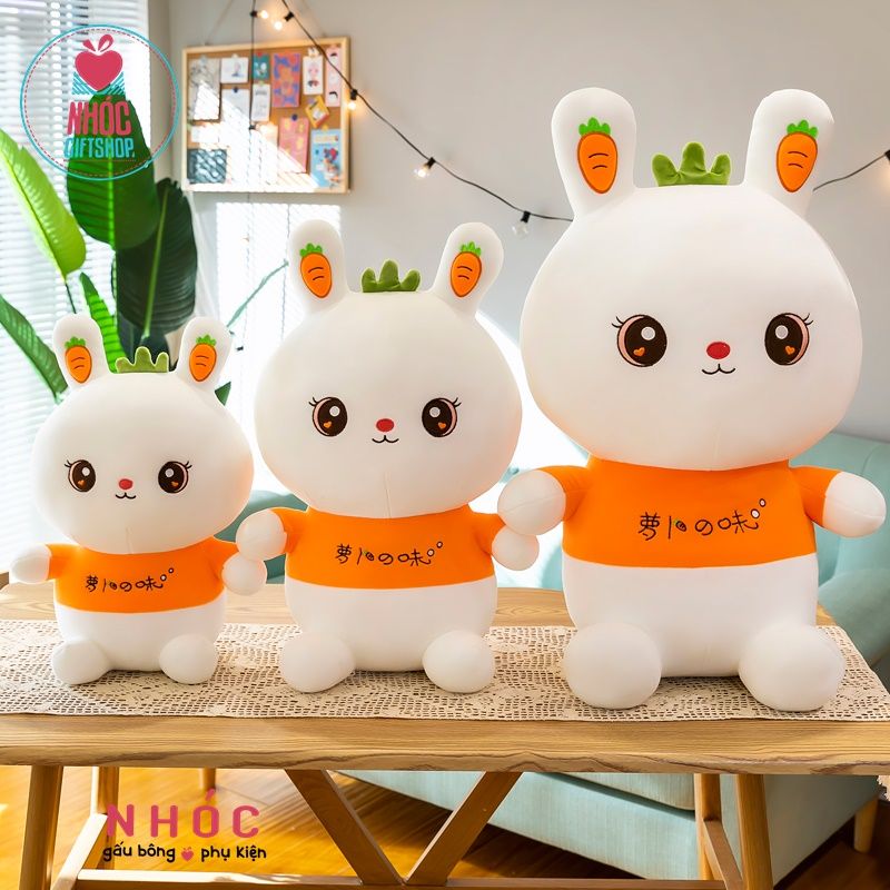 Thú bông thỏ cà rốt áo cam lông mịn ngồi - Trắng - 65420
