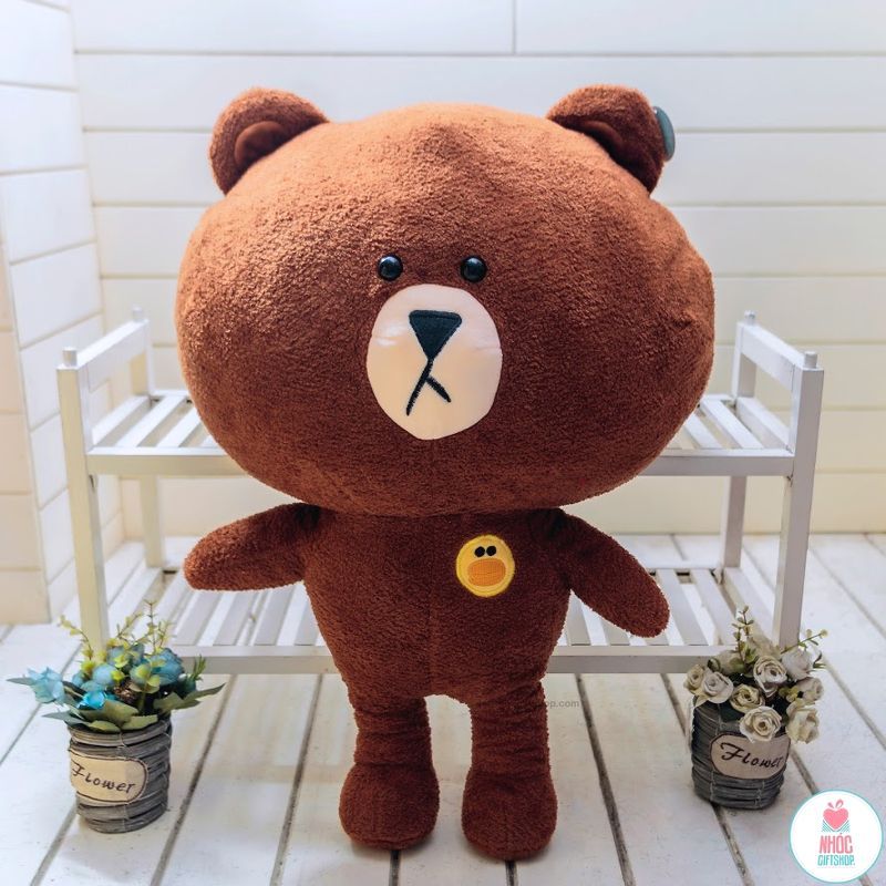 Thú bông gấu Brown lông xù ngực thêu vịt - Nâu - 75420