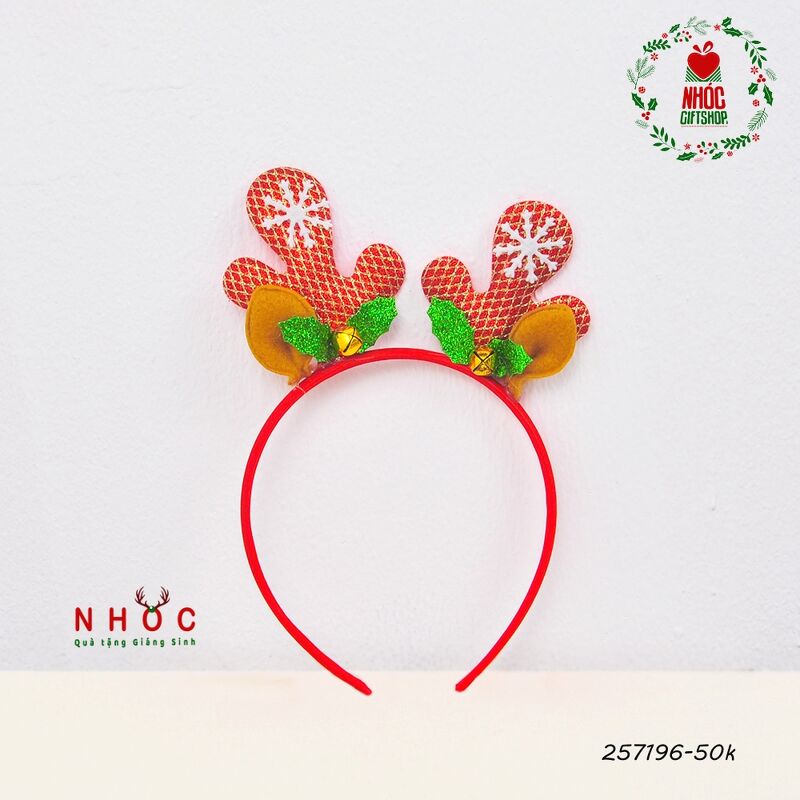 Cài tóc noel sừng tuần lộc kim tuyến lá chuông - 5001 - Đỏ