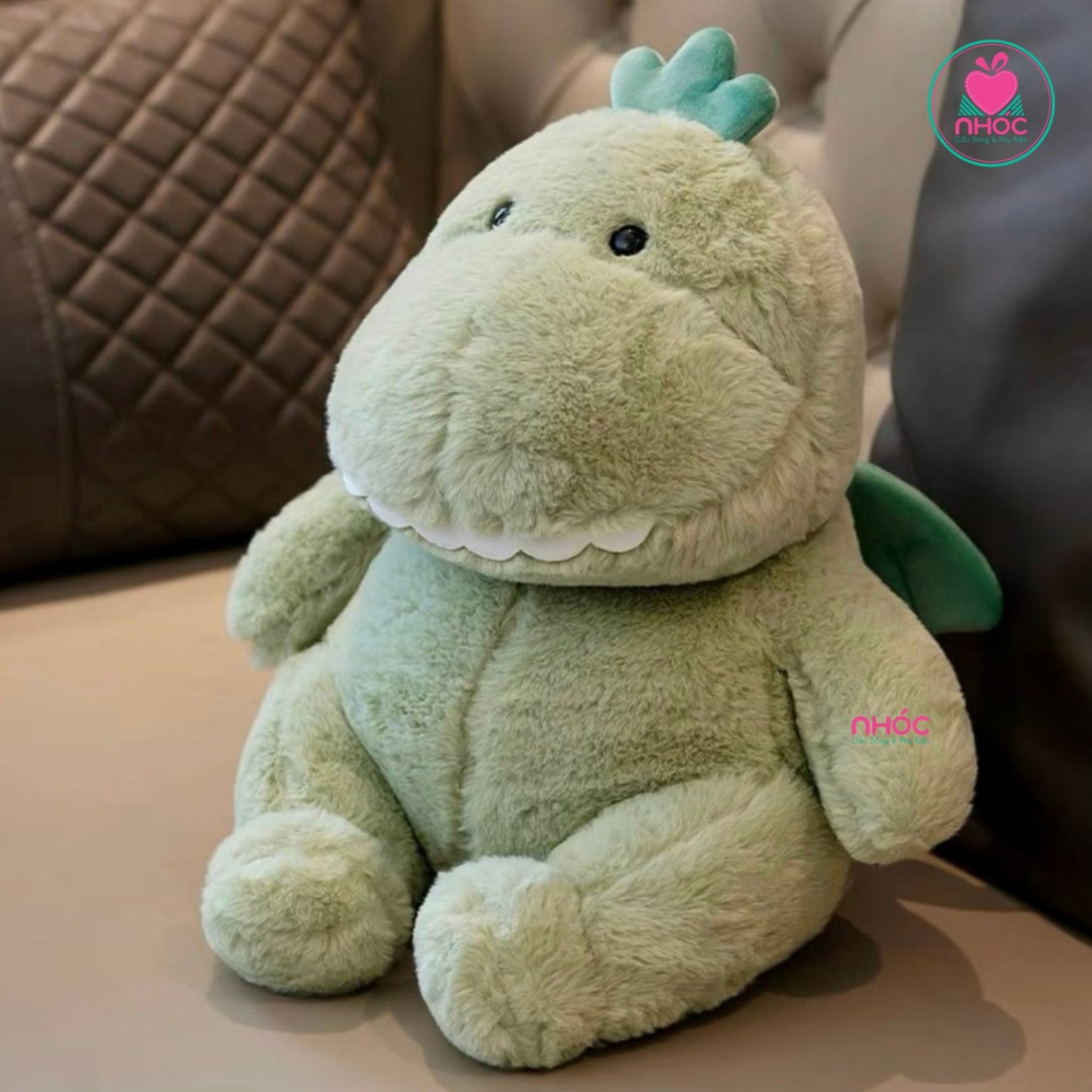 Thú bông nhỏ khủng long lông xù ngồi - Xanh - 11001