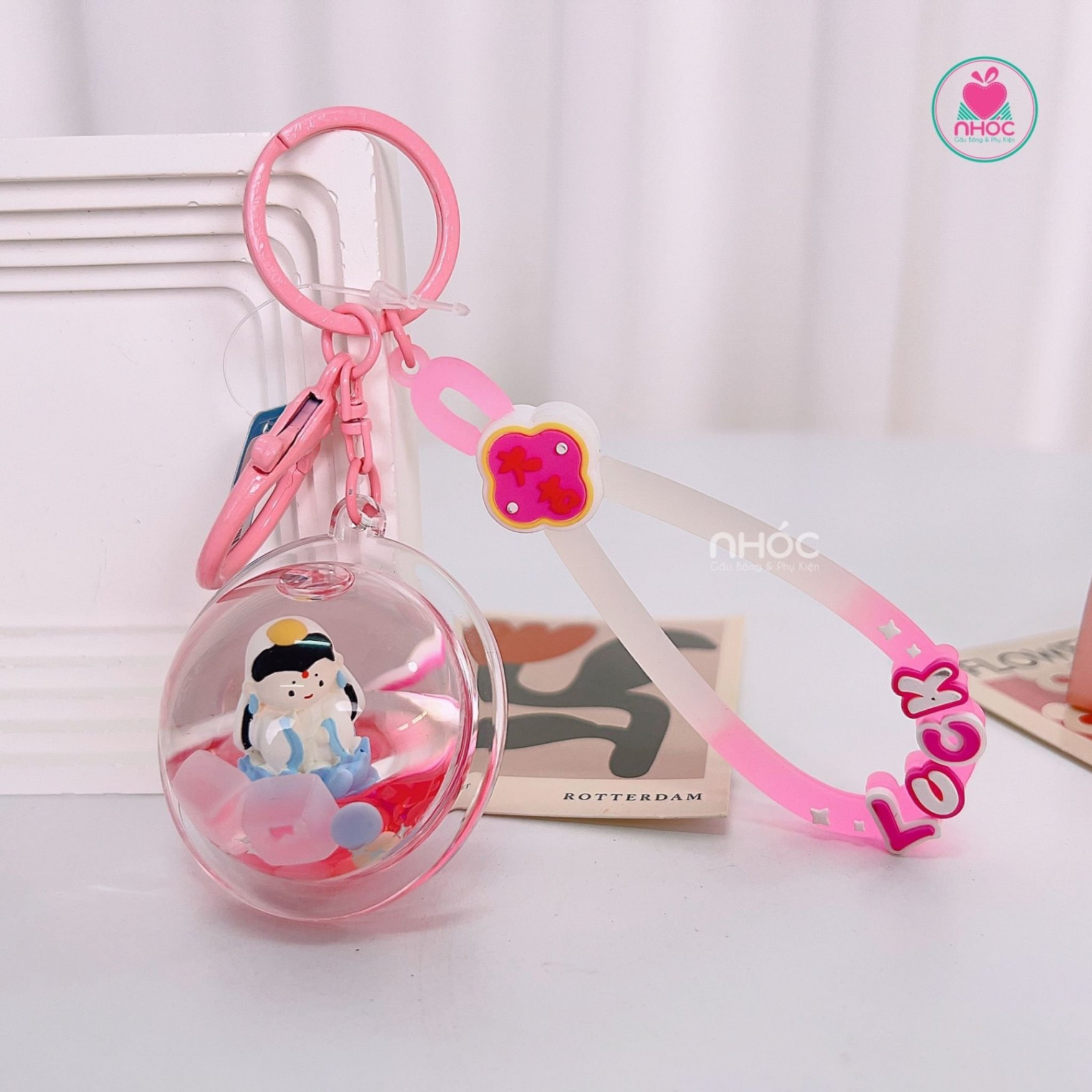 Móc khoá nước tượng phật tròn - Hồng - 7501