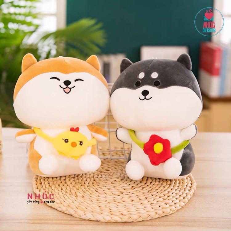 Thú bông nhỏ chó shiba đeo túi lông mịn - Nâu - 8501
