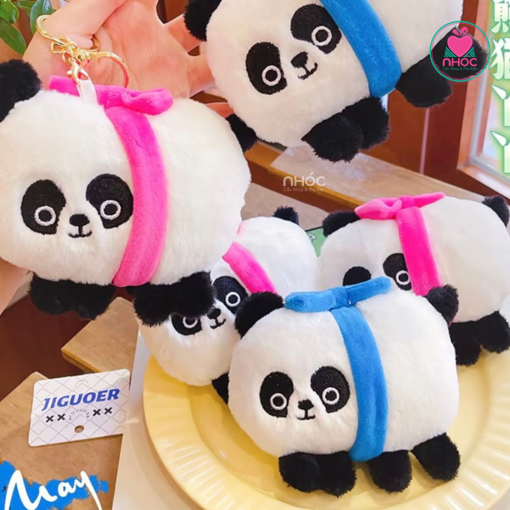 Móc khoá bông Gấu Trúc đeo nơ màu - 7501