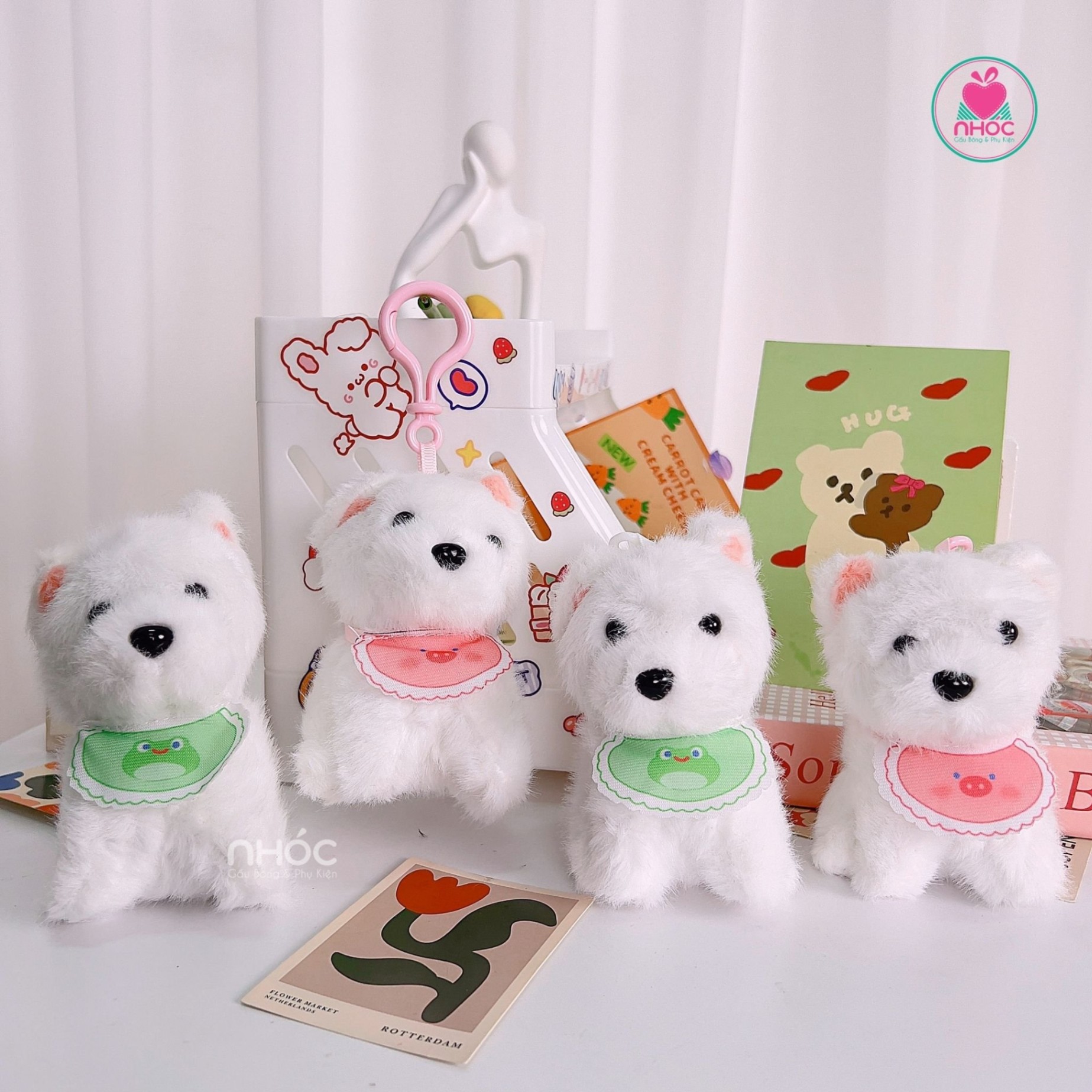 Móc khoá bông chó đeo yếm thú - 9501