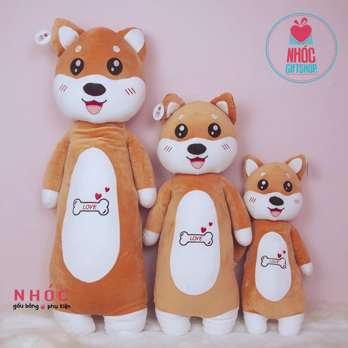 Thú bông Chó Shiba bụng thêu xương lông mịn đứng - Camel - 60240