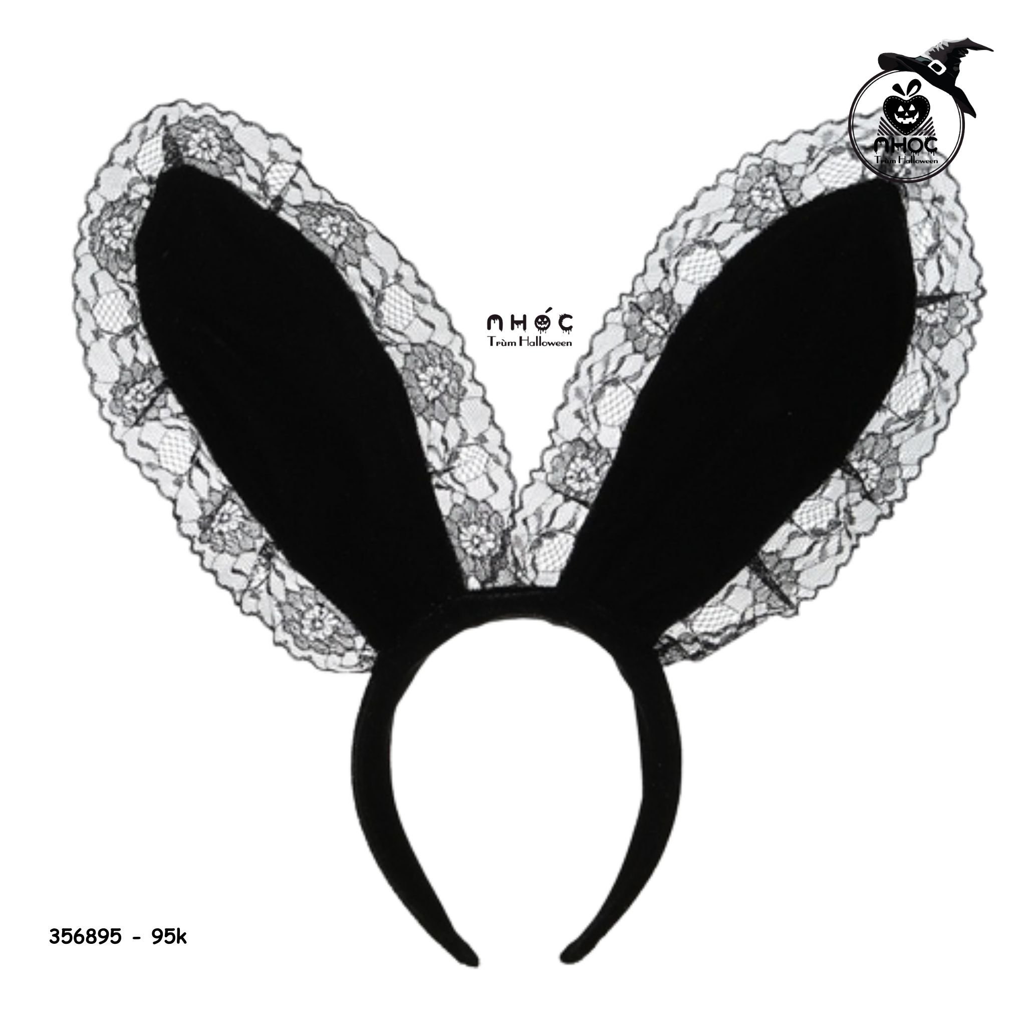 Cài tóc halloween tai thỏ nhung viền ren - Đen - 9501