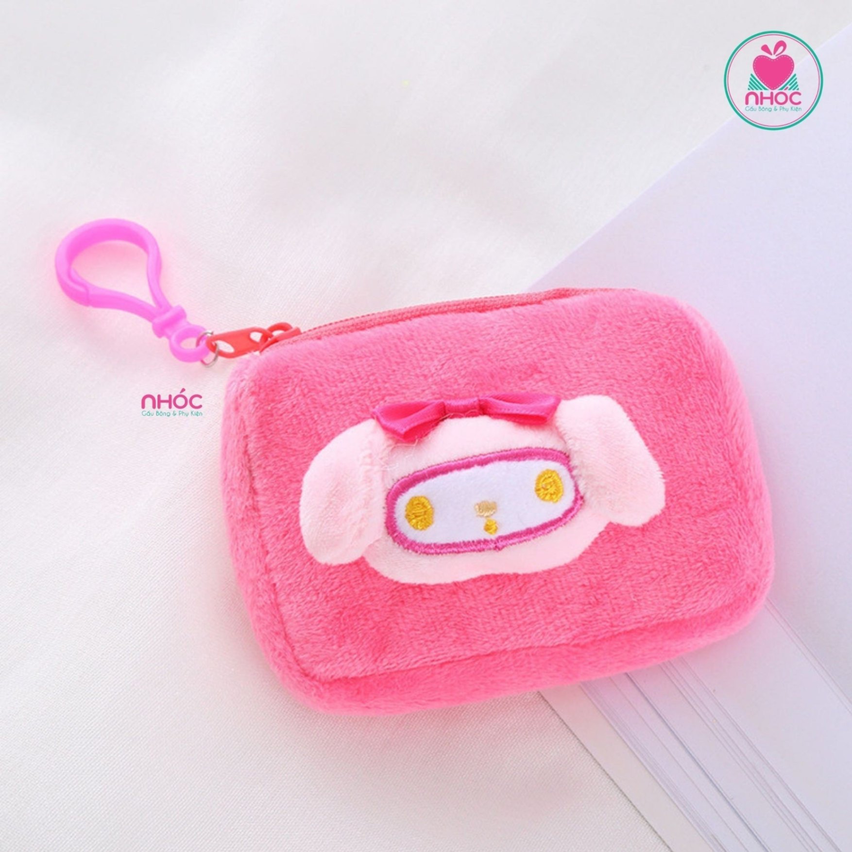 Móc khoá bông kiểu bóp ví đầu thú - Melody nơ hồng - 4001