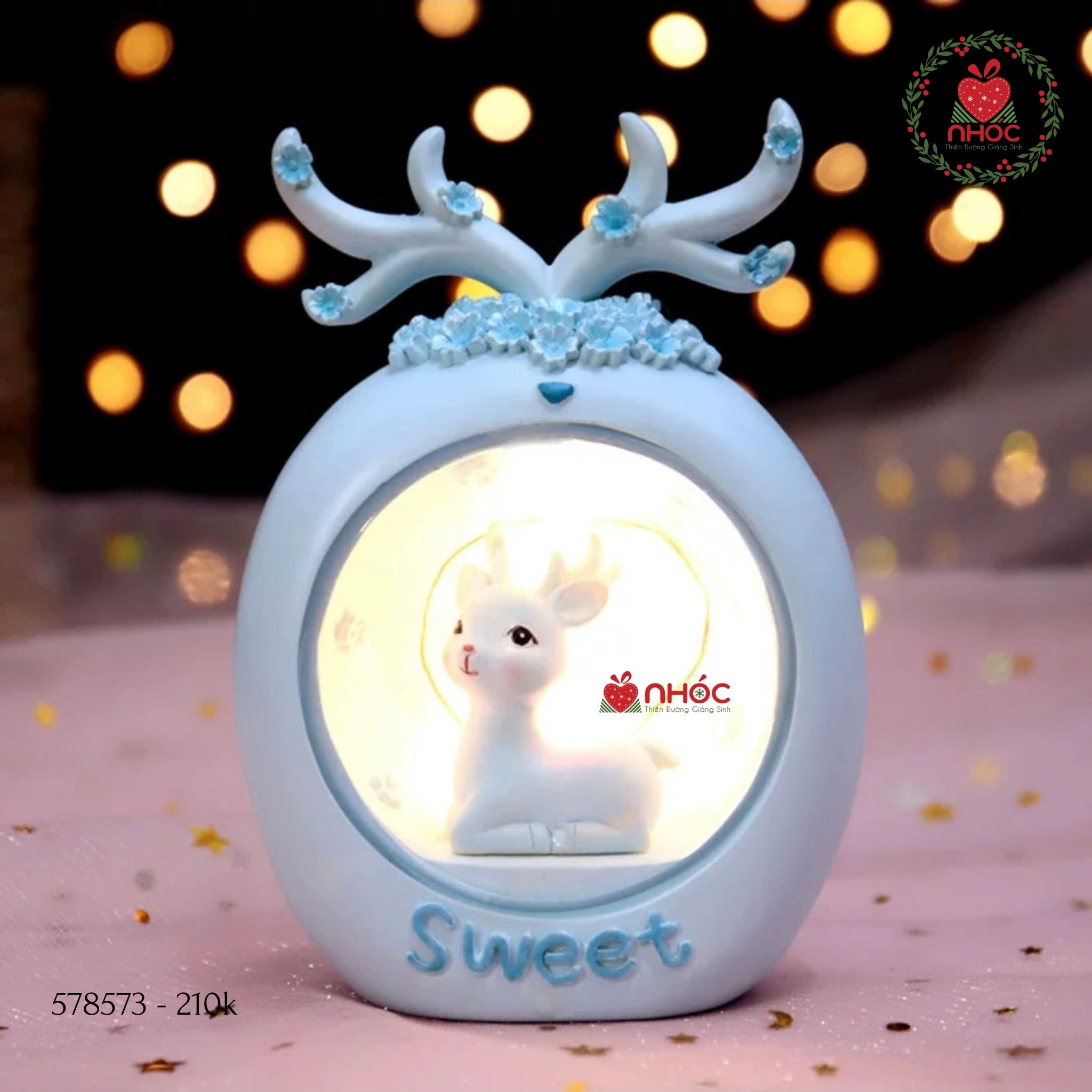 Đèn ngủ tròn sừng tuần lộc hưu Sweet - Xanh - 21001