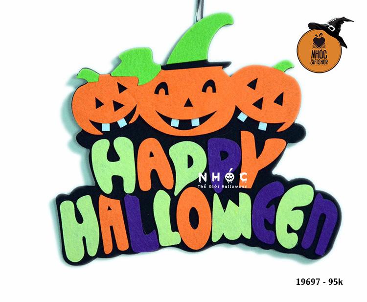 Bảng chào nỉ treo bí Happy Halloween nhiều màu - 9501