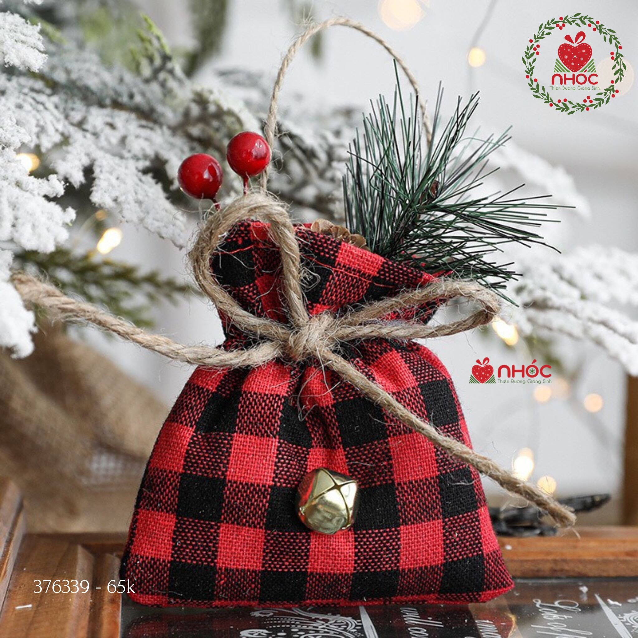 Phụ kiện trang trí Noel túi quài vải - Caro - 6501