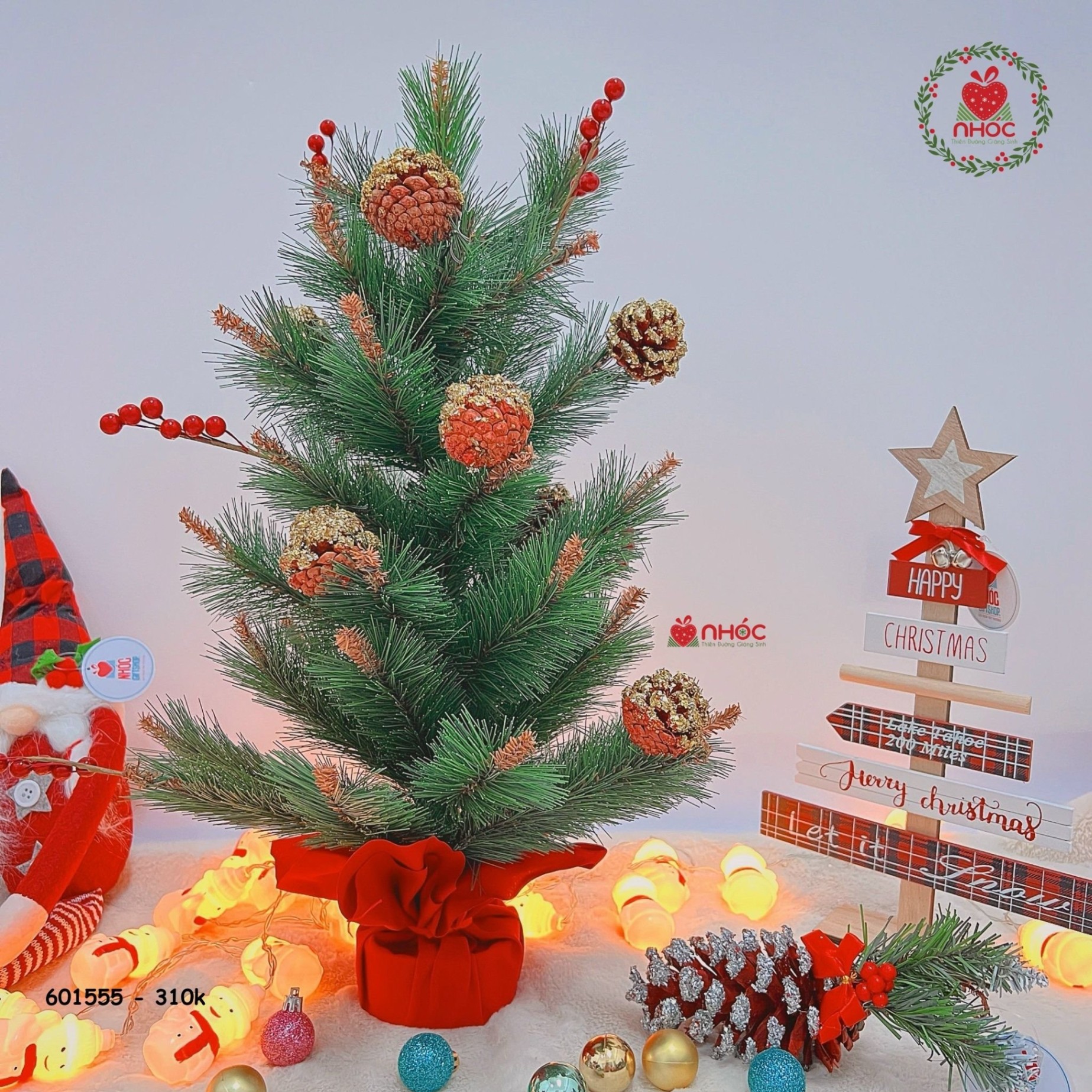Cây thông noel mini cước đầu vàng có trang trí - Xanh - LP - HN60 - DC - 60310
