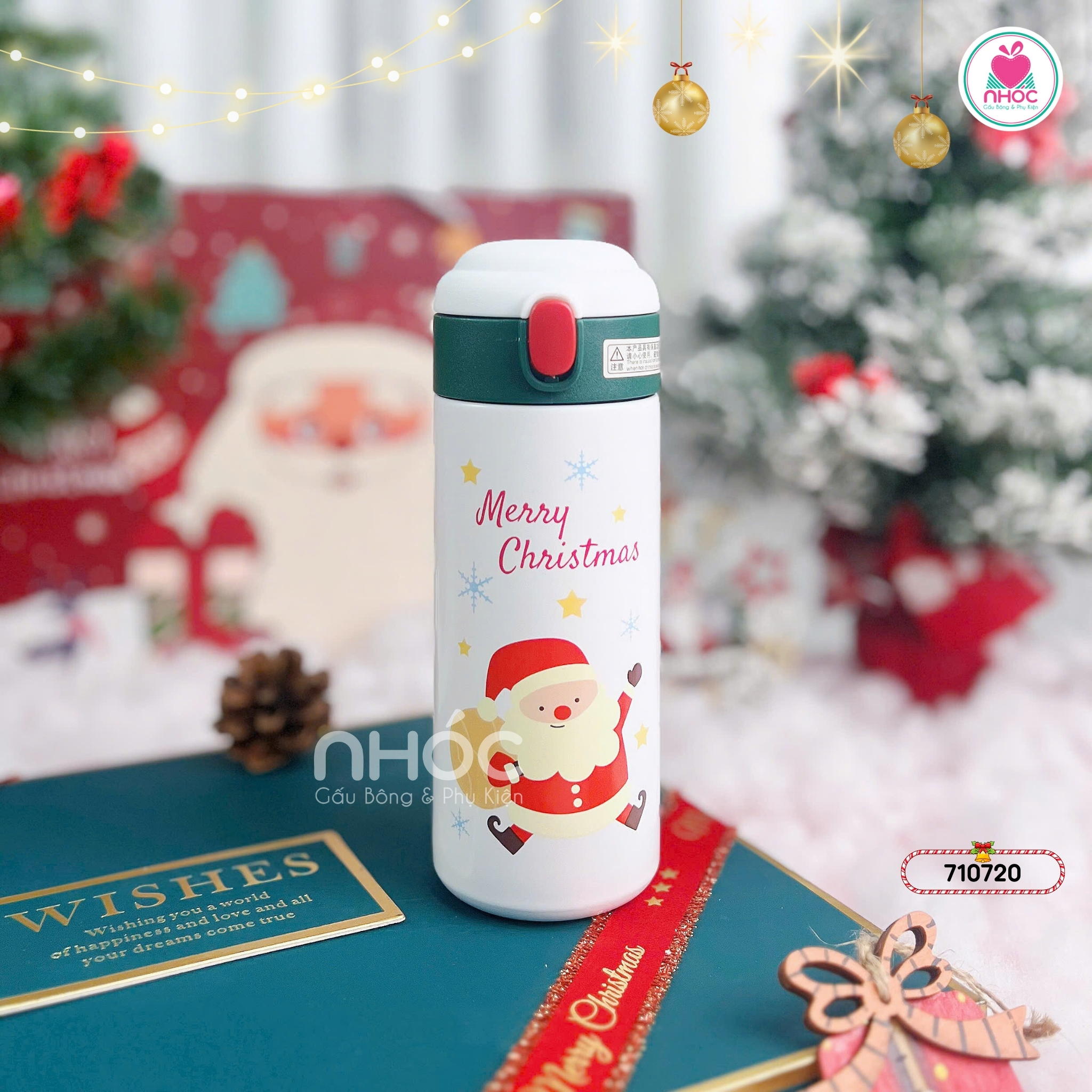 Bình giữ nhiệt Noel nắp bật đỏ - Ông già - 18001