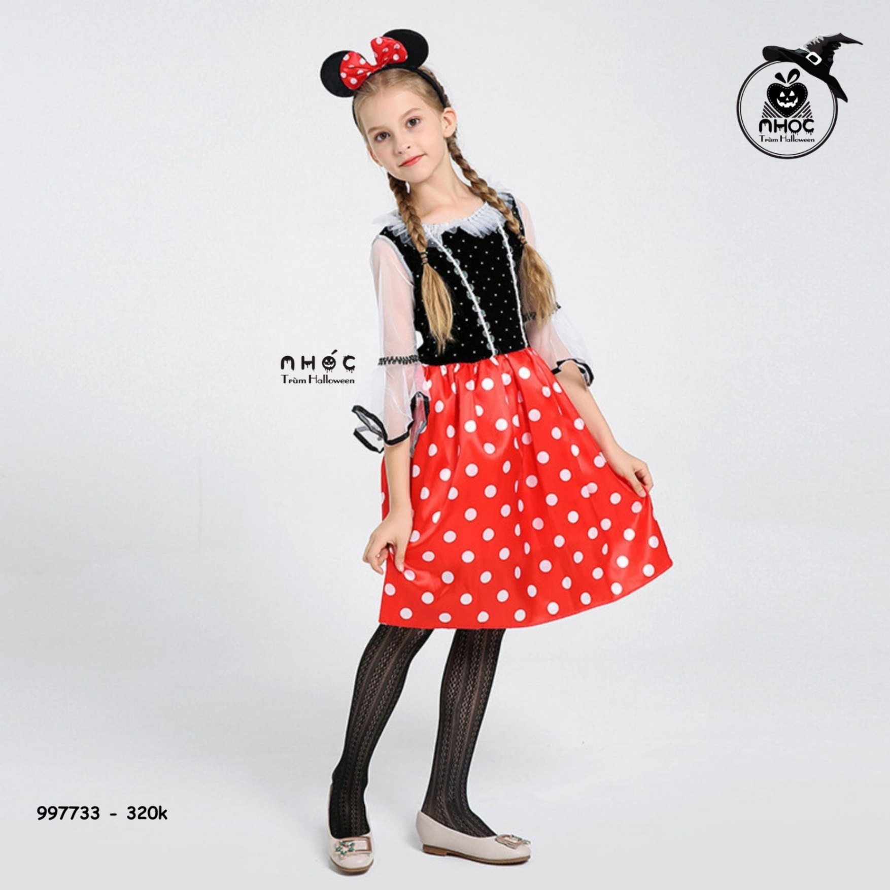 Đầm halloween chuột minnie vải nhung váy phi combo cài - Size XL - 32001