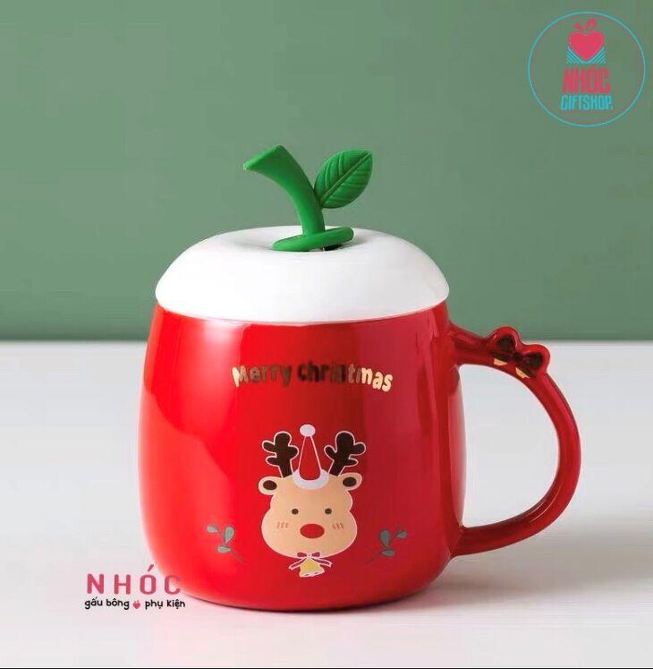 Ly sứ noel nắp trái táo - Tuần lộc đỏ - 12001